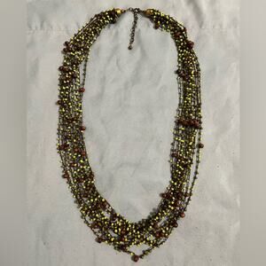 Brown and Green Beaded Statement Necklace